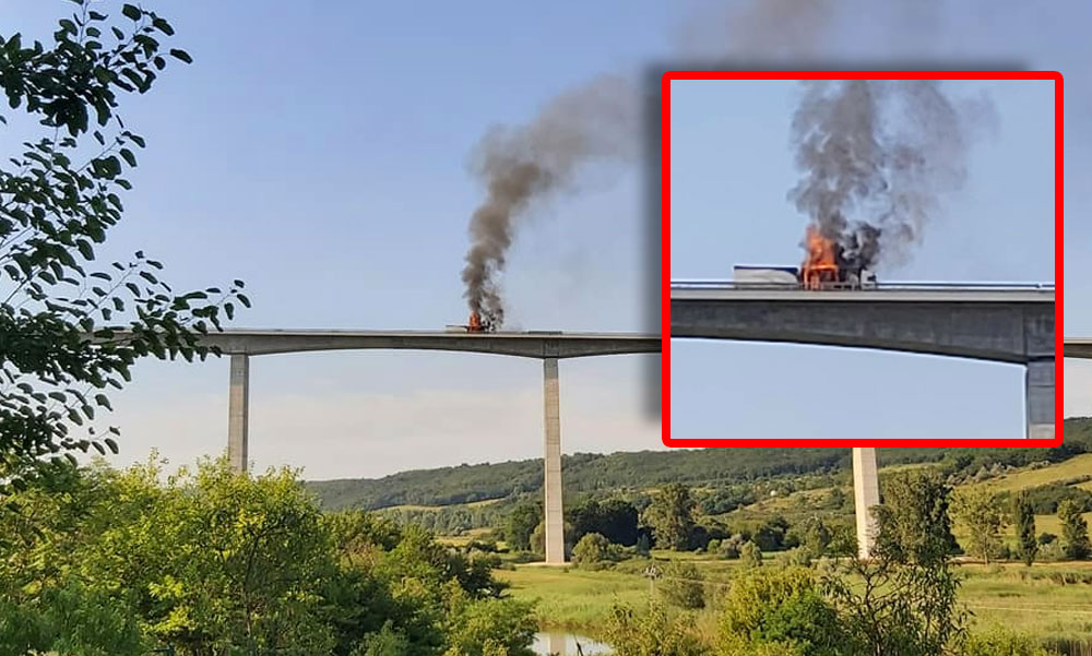 Hatalmas lángokkal ég egy kamion a Balatonál a Kőröshegyi viadukton