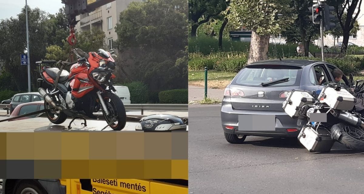 Szörnyű baleset Újbudán: a motoros átrepült az autón és a szélvédőbe csapódott és ez még nem minden – Fotók a helyszínről