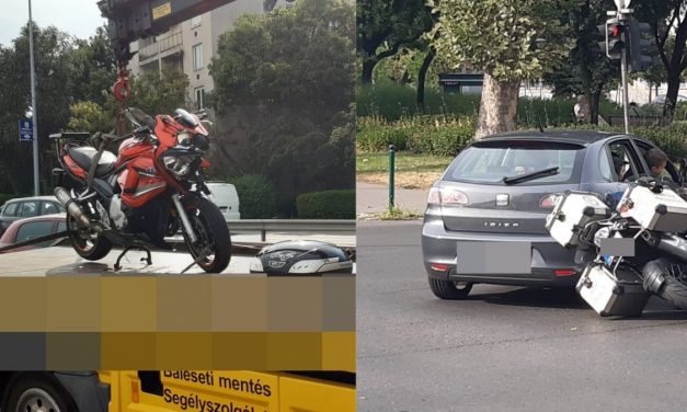 Szörnyű baleset Újbudán: a motoros átrepült az autón és a szélvédőbe csapódott és ez még nem minden – Fotók a helyszínről