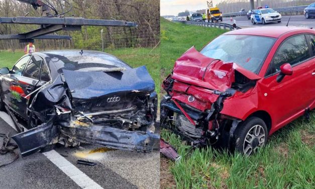 Belerongyolt a piros Fiat a luxus Audi hátuljába az M5-ös autópályán, közben óriási hármaskarambol történt Maglódnál
